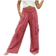 thumbnail image 3 of Pxxlle Cargo Pants for Women Elastic Waisted Palazzo Pant Casual Wide Leg Trousers for Hiking Outdoor Red XL, 3 of 8