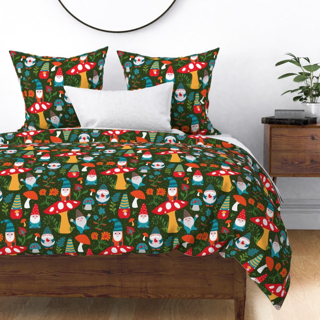 Gnomes Woodland Whimsical Nursery Mushrooms Sateen Duvet Cover By