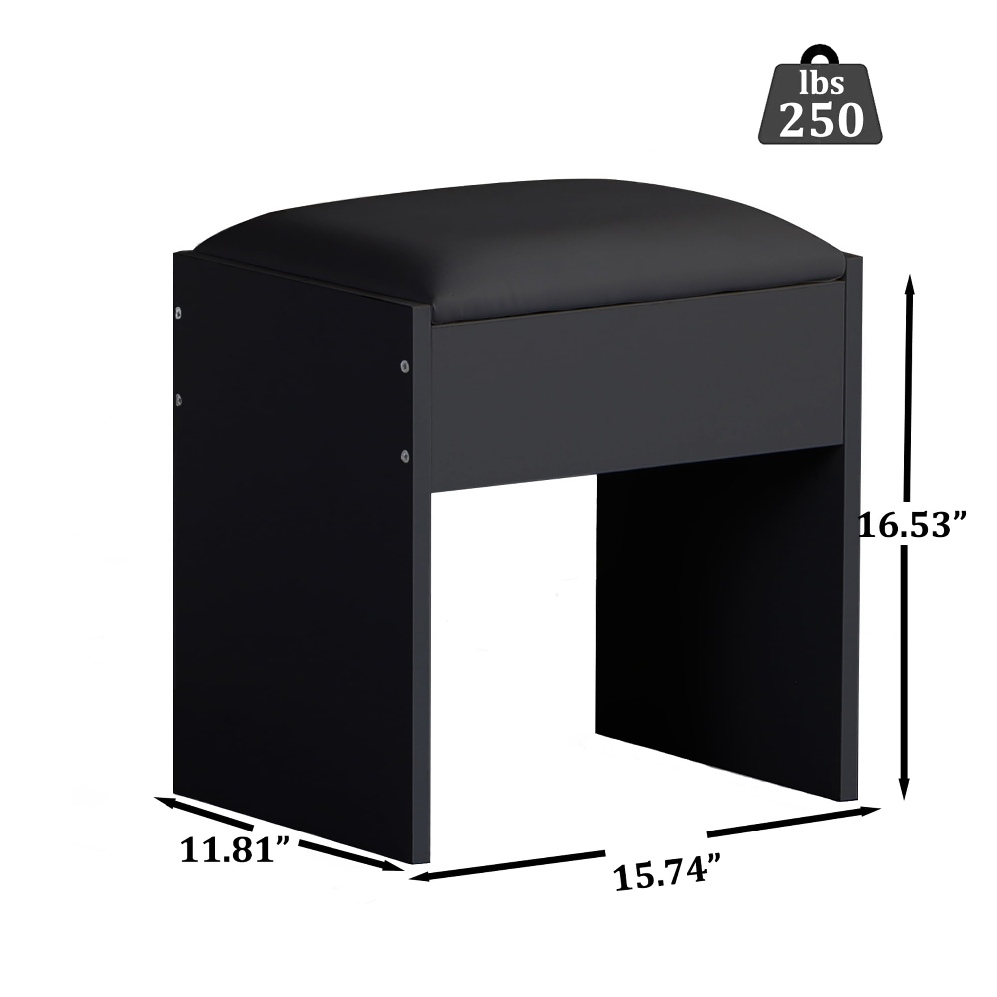 Kadyn Large Vanity Set, Vanity Table Set with 10 Light Bulbs, Makeup Vanity Desk with Cushioned Stool, 6 Storage Shelves 2 Drawers for Bedroom, Black Kadyn Large Vanity Set, Vanity Table Set with 10 Light Bulbs, Makeup Vanity Desk with Cushioned Stool, 6 Storage Shelves 2 Drawers for Bedroom, Black