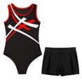 thumbnail image 3 of Alvivi Kids Girls Gymnastics Sleeveless Leotard with Booty Shorts Ballet Dance Unitard Activewear Red&Black 10, 3 of 5