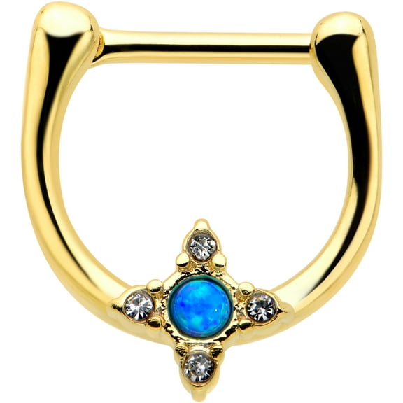 Body Candy 16G 316L Steel Bright Septum Jewelry Synthetic Blue Opal Rhombus Tragus Cartilage Clicker 8mm