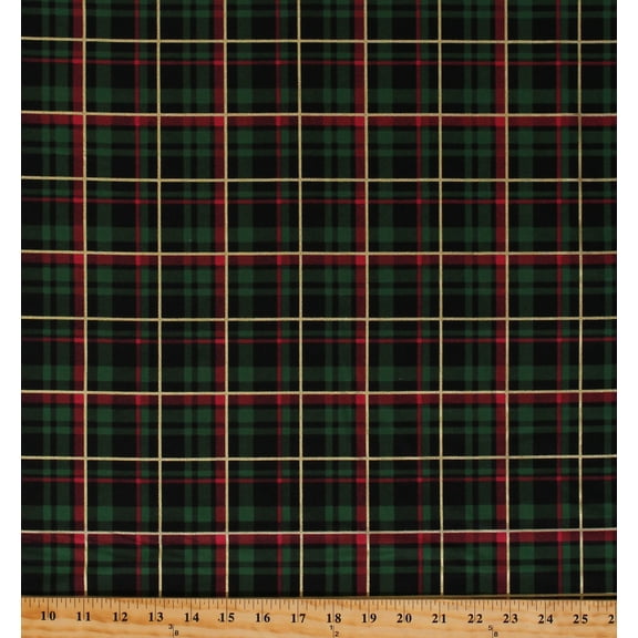 Cotton Winter Seasonal Metallic Plaid Glitter Christmas Multicolor Cotton Fabric Print by the Yard (1060808111)