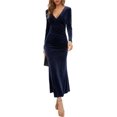 thumbnail image 1 of LAICAIW Robe Maxi de Cocktail Élégante en Velours Sirène à Manches Longues et Col en V pour Femmes Soirée, 1 of 6
