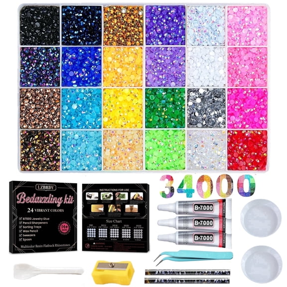34000 Pcs 24-Color Professional Bedazzling Kit for DIY Crafts, Clothes, Shoes