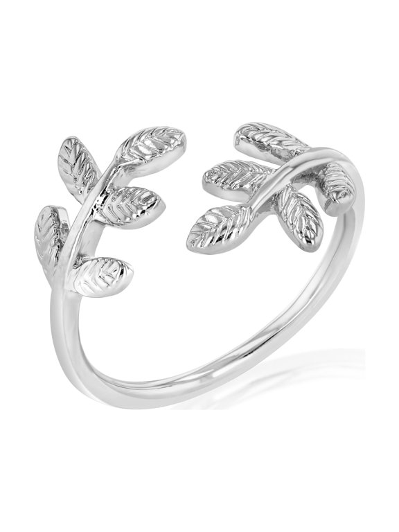 Platinum Plated Laurel Leaf Filigree Wrap Ring | Adjustable Non Tarnish Hypoallergenic