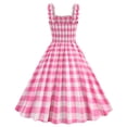 thumbnail image 5 of JGGSPWM Womens Square Neck Sleeveless Dress Ruffle Plaid Dress A-line Dress 50s 60s Vintage Dresses Pink L, 5 of 8