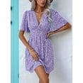thumbnail image 4 of Women Summer Casual Floral Print Short Flutter Sleeve Mini Dress Casual Sundress V Neck Sun Dresses L, 4 of 9