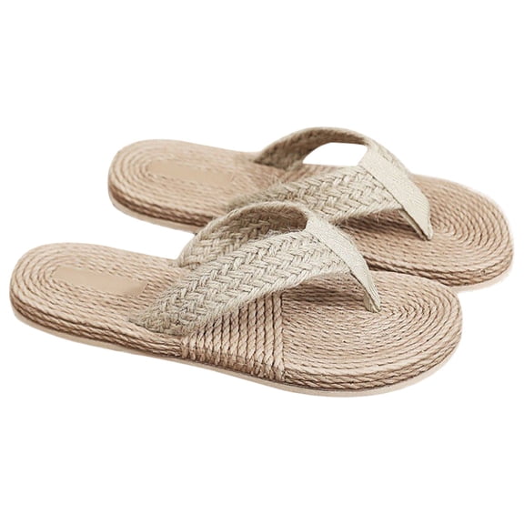 HONMEET 1 Pair Khaki Indoor Slippers for Home, Japanese Style Flat Sole Breathable Comfortable Household Footwear