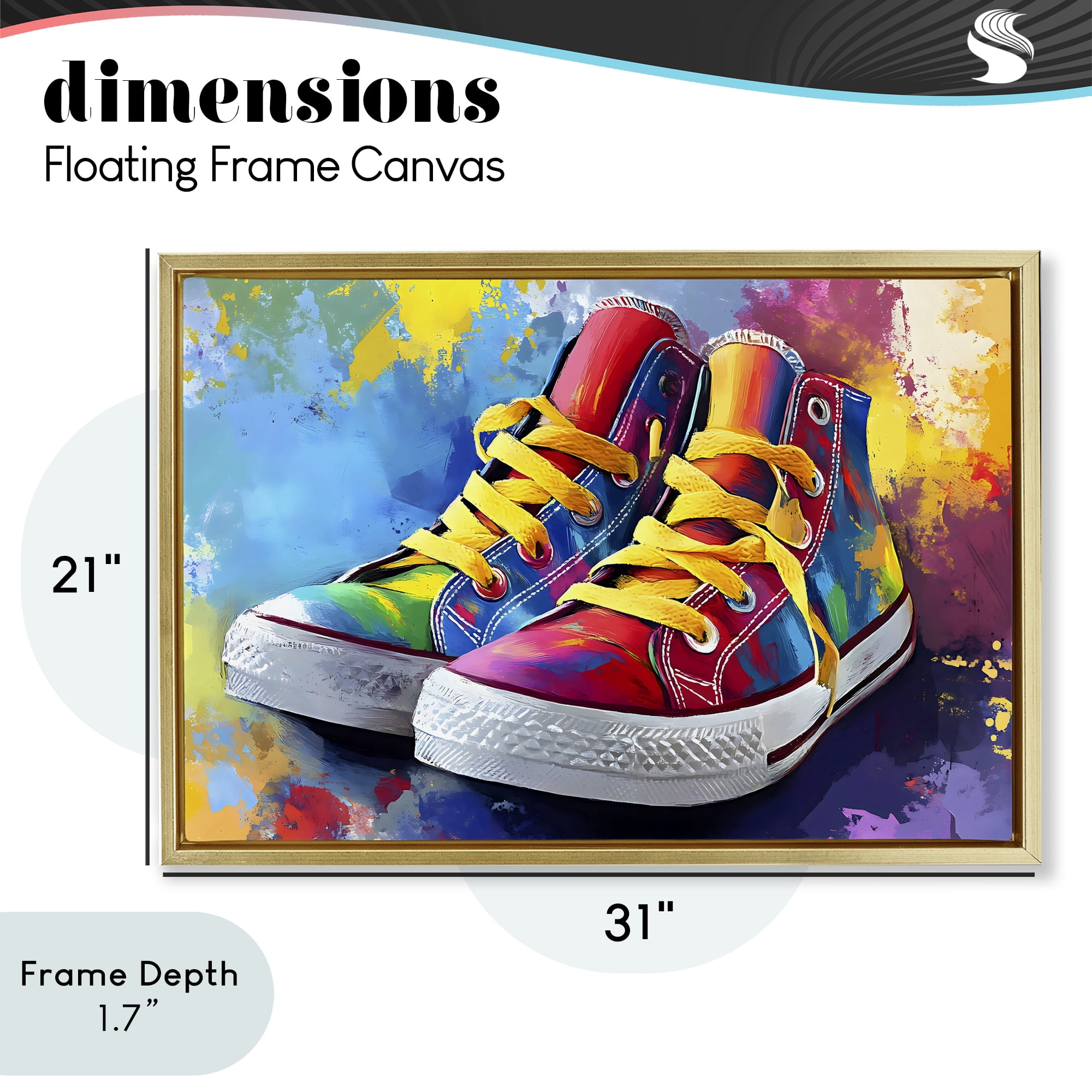 Stupell Industries High Tops with Yellow Laces Gold Framed Floater Canvas Wall Art, design by Creative Studio