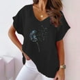 thumbnail image 2 of WREESH Womens Batwing Casual Loose Dolman T-Shirt Blouse Tops Print V-Neck Cotton and Linen Casual Sleeves Short Sleeved T-Shirt Black, 2 of 6