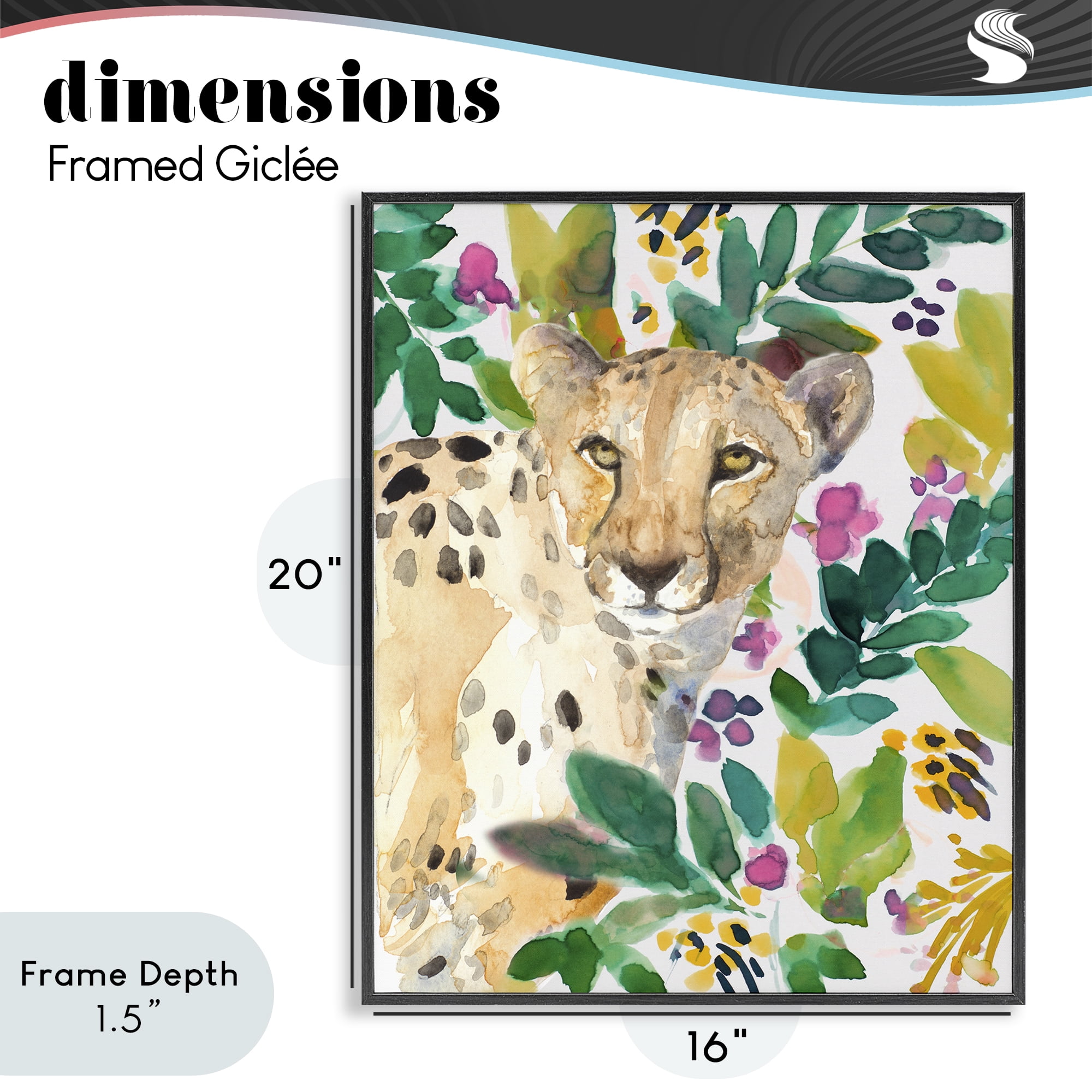 Stupell Industries Garden Plants Cheetah Black Framed Giclee Art, design by Lanie Loreth