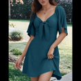 thumbnail image 3 of Vestido Mini Elegante con Escote en V Profundo y Lazo en Mar Azul L, 3 of 8