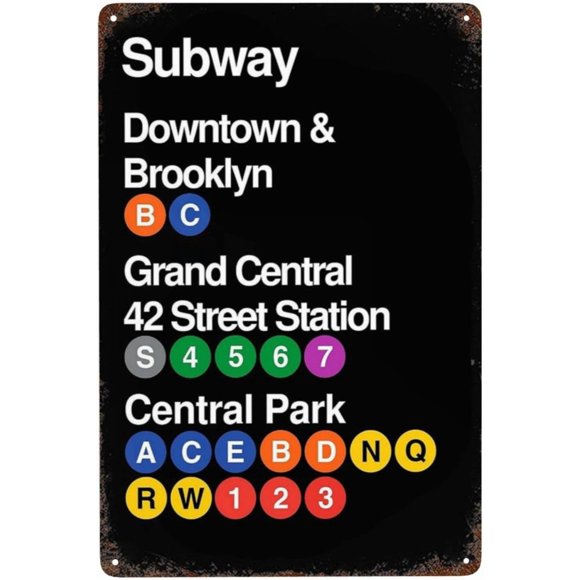 Enseigne en Tôle Métallique 8x12 Po Vintage Métro de New York City Centre-Ville et Brooklyn Grand Central Station de 42 Rue Parc, Déco Murale Affiche de Chemin de Fer NYC pour Maison Salon Jardin, 8x12 Pouces