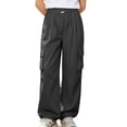 thumbnail image 6 of Dpytoraw Girls Solid Utility Cargo Pants Drawstring Elastic Waist Lightweight Trousers Black Size 5-6 Years, 6 of 7