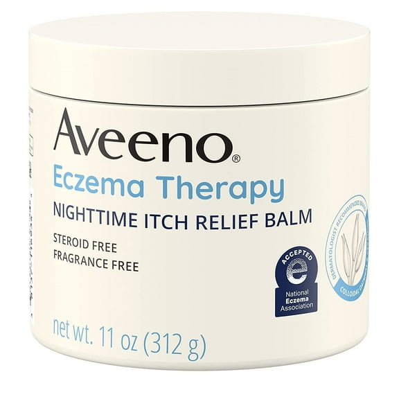 Aveeno Eczema Therapy Nighttime Itch Relief Balm with Colloidal Oatmeal & Ceramide, Steroid-Free, Fragrance-Free, 11 oz