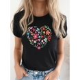 thumbnail image 1 of Flower Heart T-shirt, Wildflower, Flower Shirt, Sunflower T-shirt, Valentine'S Day Shirt, Love ShirtCamisetas de verano para mujer, manga corta, cuello redondo, casual, lindo, con gráficos, camisetas, 1 of 6