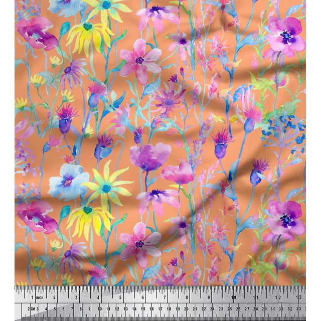 Soimoi Georgette Viscose Fabric Flower Watercolor Decor Fabric Printed Yard 42 Inch Wide