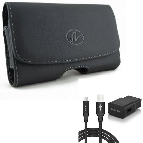 Swivel Leather Case Belt Clip w 6ft USB Cable Type-C Fast Home Charger for Motorola One Zoom, Moto Z4 Z3 Play Z2 Play Force Z Force Droid, Revvlry Plus, Edge Plus, G7 G6 G Stylus Power (2020)