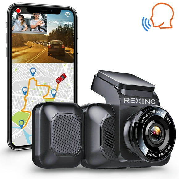 REXING V5C Dash Cam Front 4K UHD 3840x2160@30fps & 1080p Cabin Camera w/ Modular Capabilities Add-On Rear Cams (Up to 3 Channels) Wi-Fi, GPS, Loop Recording, Parking Monitor, and Voice Control (2021)