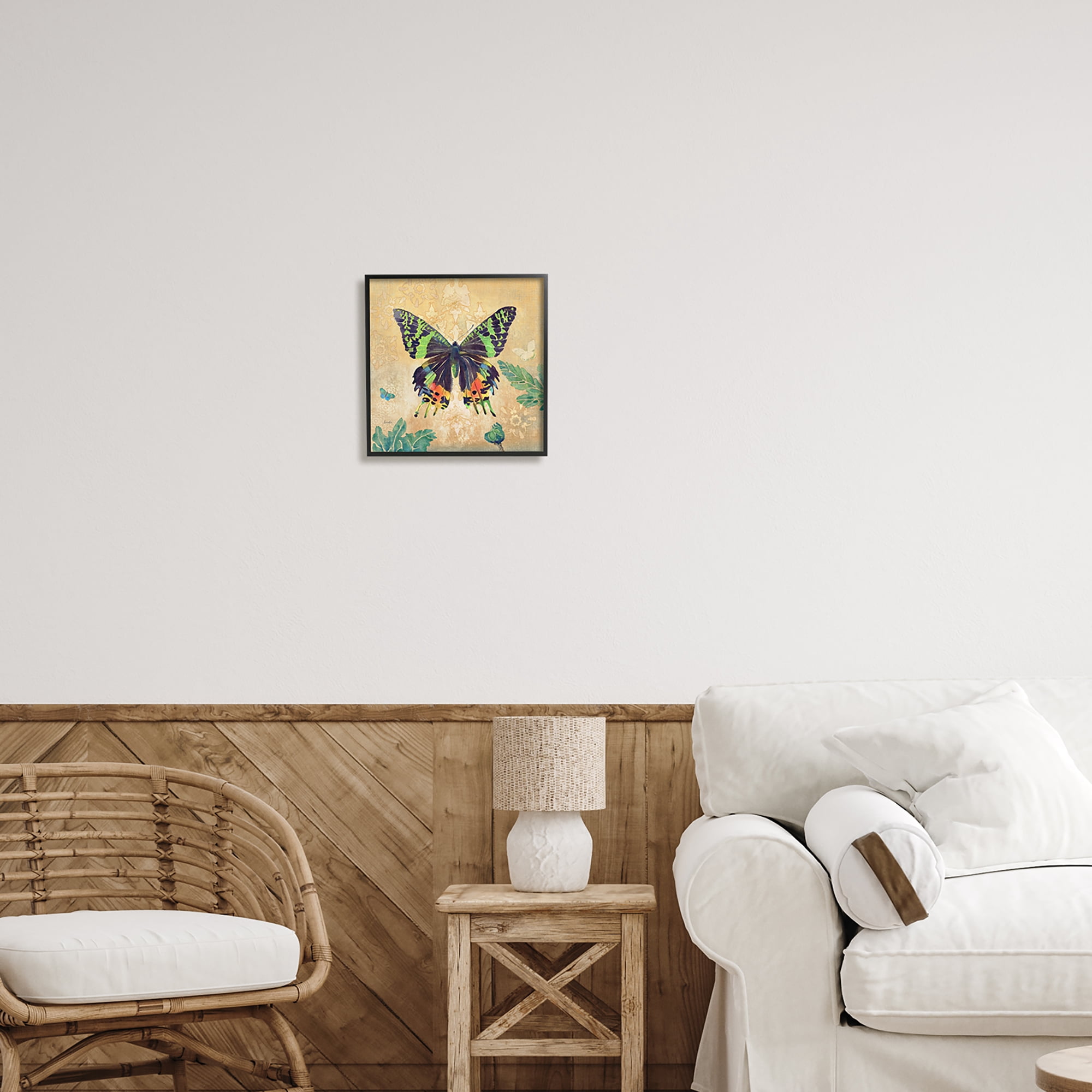 Stupell Floral Butterfly Vintage Pattern Animals & Insects Painting Black Framed Art Print Wall Art
