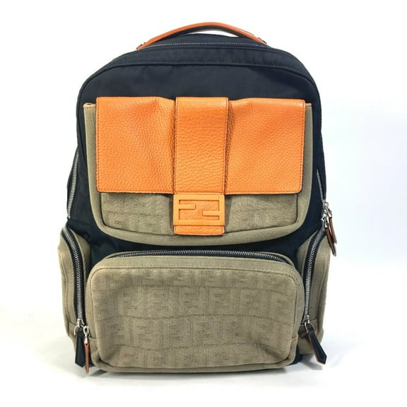 Pre-Owned Fendi 7VZ048 Backpack Bag Backpack Black orange x khaki (Good)