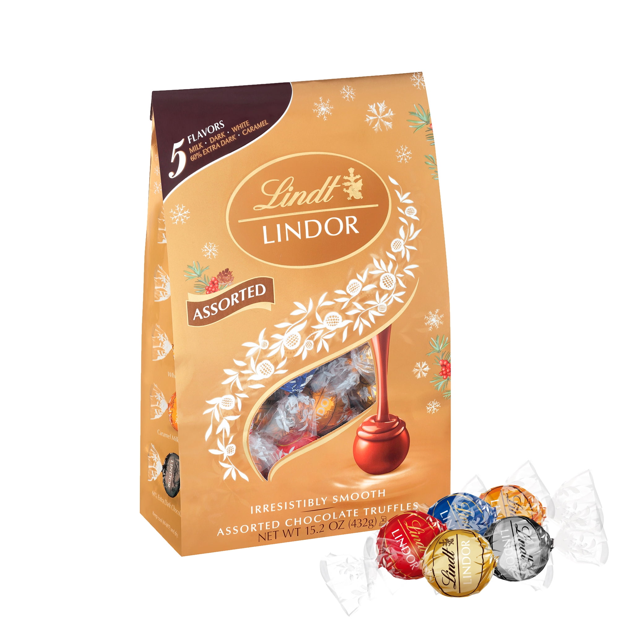 Lindt LINDOR Holiday Assorted Chocolate Candy Truffles, 15.2 oz. Bag