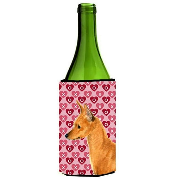 Min Pin Hearts Love And Valentines Day Portrait Wine bottle sleeve Hugger - 24 oz.