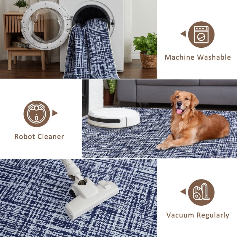 Washable Rug 10x13 for Living Room Modern Abstract Area Rug Non-Slip Large Foldable Stain Resistant Aesthetic Accent Floor Carpet for Home Office, Blue