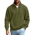 thumbnail image 2 of Fmbrln Fall Winter Mens Quarter Zip Sweatshirt Knit Stand Collar Long Sleeve Shirts Solid Color Pullover Tops with pocket Army Green L, 2 of 6