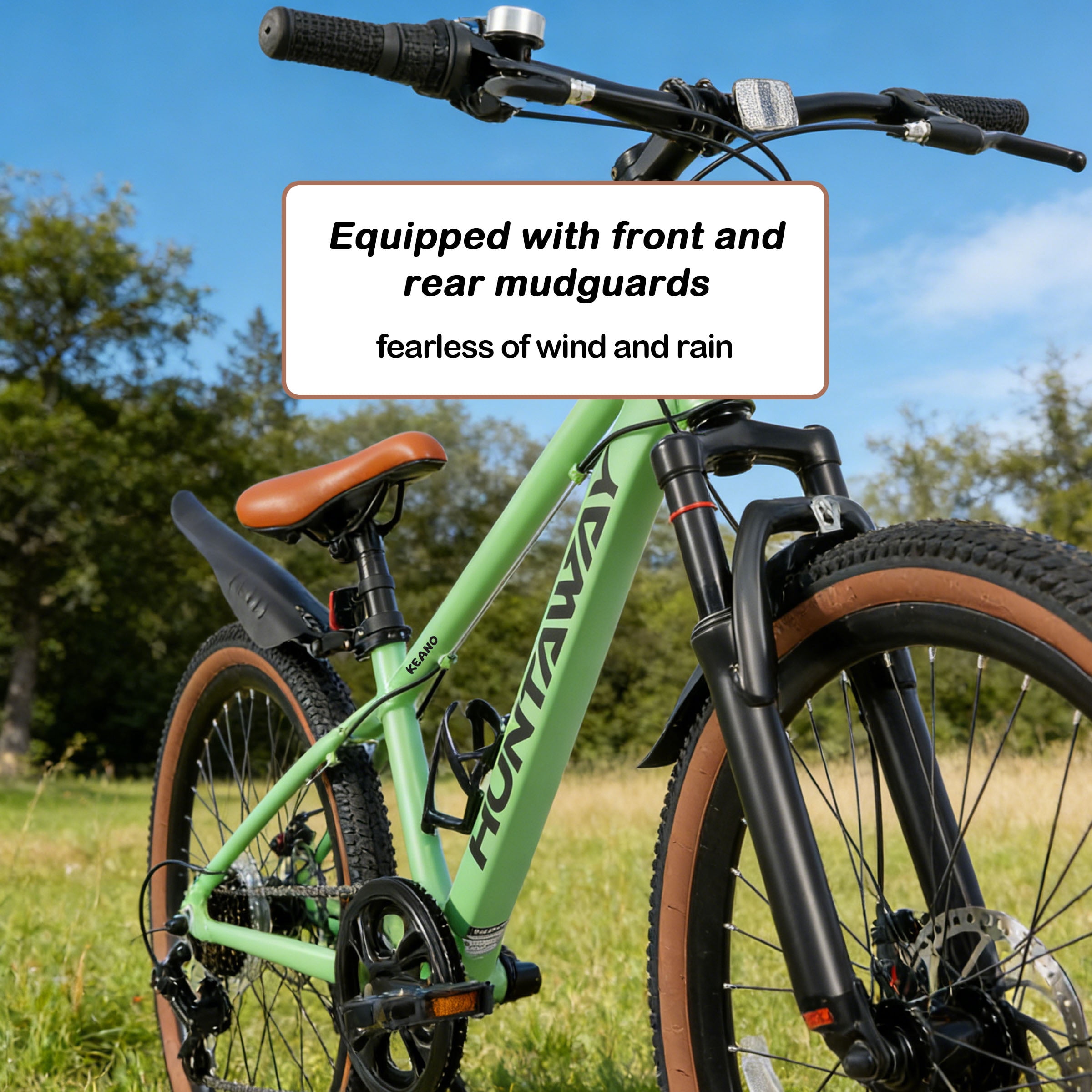 KEANO Huntaway 24 Inch Kids Mountain Bike for Boys Girls Ages 8-12, 7-Speed Kid Bicycle with Lightweight Alloy Frame, Dual Disc Brakes, Green