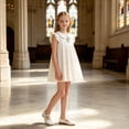 thumbnail image 5 of Girls Baby Doll Dress Peter Pan Collar Tunic Floral Embroidered Sleeveless Blouse Ruffle Cotton Dress for Girls, White, Sizes, 5 of 6
