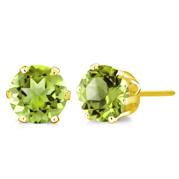 Gem Stone King Stunning 1.60 Ct Round Green Peridot Yellow Gold Plated Stud Earrings for Women Men 6MM