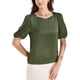 thumbnail image 4 of INSPIRAR CHIC Blusa de satén de media manga con escote corazón para mujer, oficina, XS, verde, 4 of 6