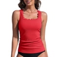 thumbnail image 1 of Charmo Womens Ribbed Tankini Tops Only Ruched Tummy Control Swimsuit Tops Scallop Trim Bathing Suit Top( No Bottoms), 1 of 7