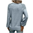 thumbnail image 4 of Idoravan Long Sleeve Shirts for Women,Ladies Clearance, Women's Casual Crew-Neck Lace Splicing Solid Color Pullover Long Sleeve Top Light Blue L, 4 of 4