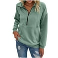 thumbnail image 2 of Mifsaly Half Zip Sweatshirt Women Lapel Long Sleeve Fashion Sweatshirts Drop Shoulder Soild Color Trendy Pullover Tops with Pockets 2025 Work Daily Lounge Outfits, 2 of 4