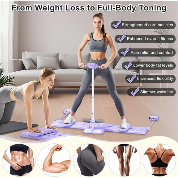 Pilates Board, Portable Foldable Reformer Board with Handrail & Phone Holder, 5-in-1 Mini Pilates Machine for Beginners & Postpartum Recovery, Multifunctional Home Pilates Workout Slider Set