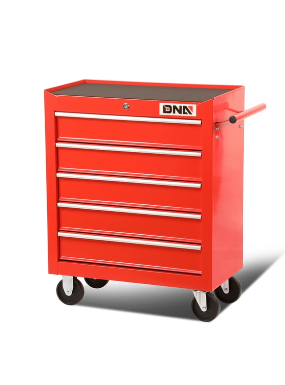 DNA Motoring TOOLS-00263 5-Drawer Red Plastic Top Rolling Tool Cabinet with Keyed Locking System