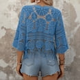 thumbnail image 4 of Women's Plain Fringe Trim Cut out Sheer Cover Up, Boho Scallop Trim 3/4 Sleeve Round Neck Cover up for Vacation, 4 of 5