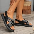 thumbnail image 5 of Xfvqtps Flats Sandals for Women Slingback Hook and Loop Strap Crisscross Straps Thick Soft Sole Open Toe Non Slip Beach Summer Leather Sandals Black, 5 of 9