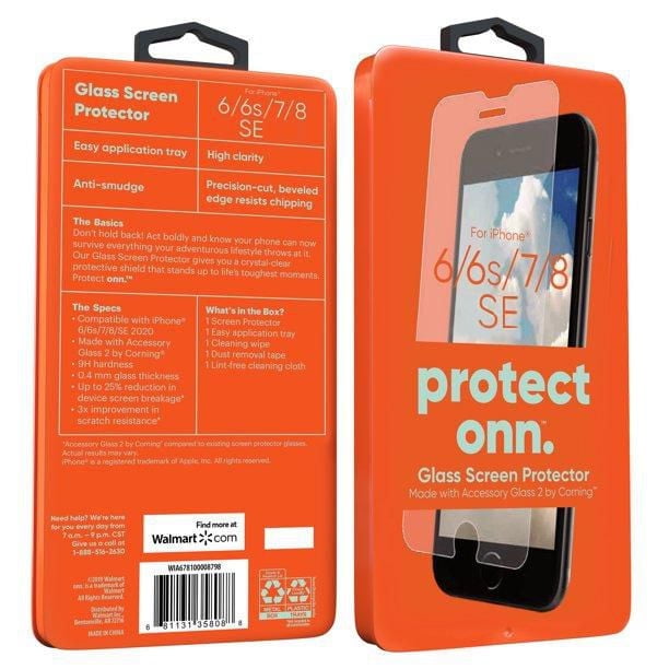 onn. iPhone 6/6s/7/8/SE 2020/SE 2022 Screen Protector, Easy Alignment Tray
