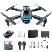 Feoflen 4k Drone for Adults, Dual Camera Drone with Storage Bag, Foldable GPS Drone for for Adults Beginners, 4-Way Dodging Mode, 2.4Ghz Wifi HD Signal, Black