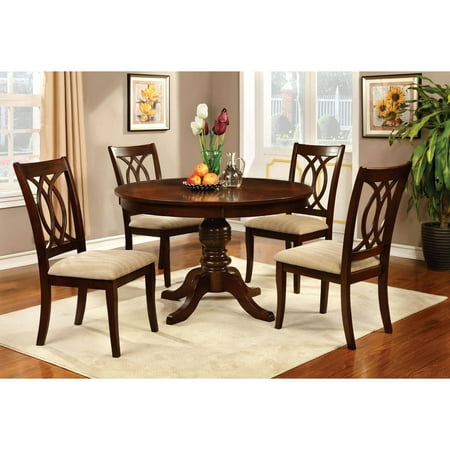 - Furniture of America Goddard Transitional 5-Piece Round Dining Set, Brown Cherry