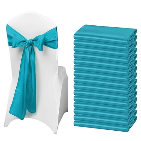 

50 PCS Satin Chair Sash Chair Decorative Bow Designed Chair Cover Chair Sashes for Thanksgiving Wedding Banquet Party Home Kitchen Decoration (Turquoise 7 x 108 inch)