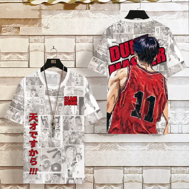 Camiseta SLAM DUNK de manga corta conjunta para hombres y mujeres, camiseta grande de verano Sakuragi Blossom Road, camisetas deportivas de baloncesto para niños 2025