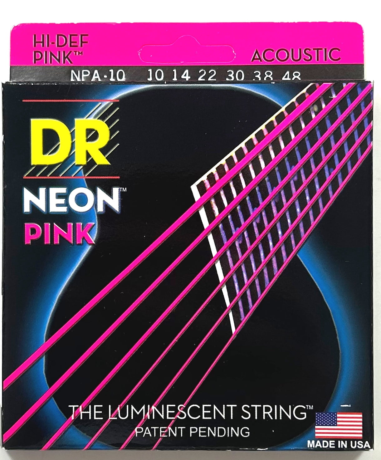 DR Guitar Strings Acoustic 3 Sets Neon Pink Extra Light 10-48 Luminecent