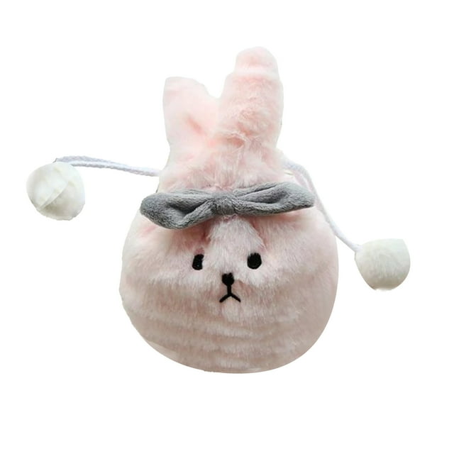 TanSiDing 3pcs Easter Bunny Plush Drawstring Storage Pouch with Ears and Bow, Soft Polyester Gift Bag for Party Favors, Candy, Jewelry, and Holiday Decoration