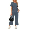 thumbnail image 6 of RPVATI Womens Summer Two Piece Sets Outfits Casual Short Sleeve Wide Leg Crop Pants Cute Vacation Travel Lounge Matching Sets Blue L, 6 of 6
