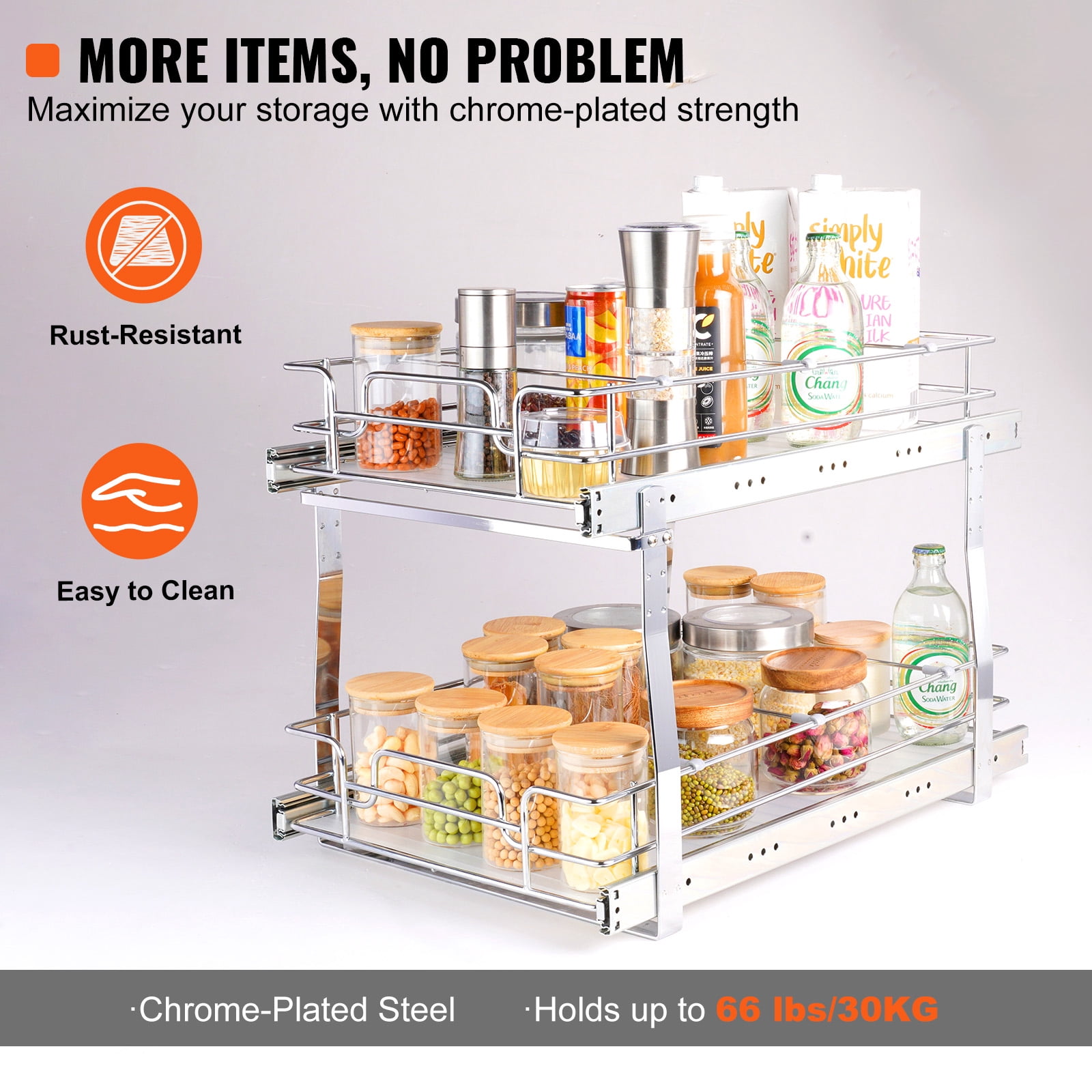 VEVOR 2-Tier Pull Out Cabinet Organizer, Slide Out Pantry Shelves for Kitchen Bathroom
