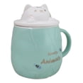 thumbnail image 5 of Whimsical Green Chubby Feline Kitty Cat Cup Mug With Lid And Stirring Spoon, 5 of 9